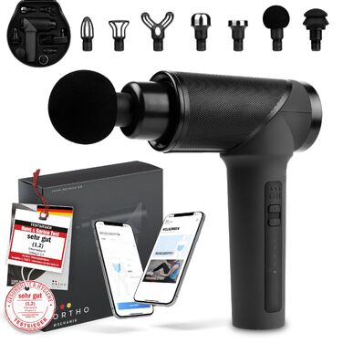 Перкусійний масажер OrthoMechanik® 3.0 OrthoGun: професійна масажна пістолет з додатком, 7 насадками, потужним двигуном 160W та кейсом для зберігання