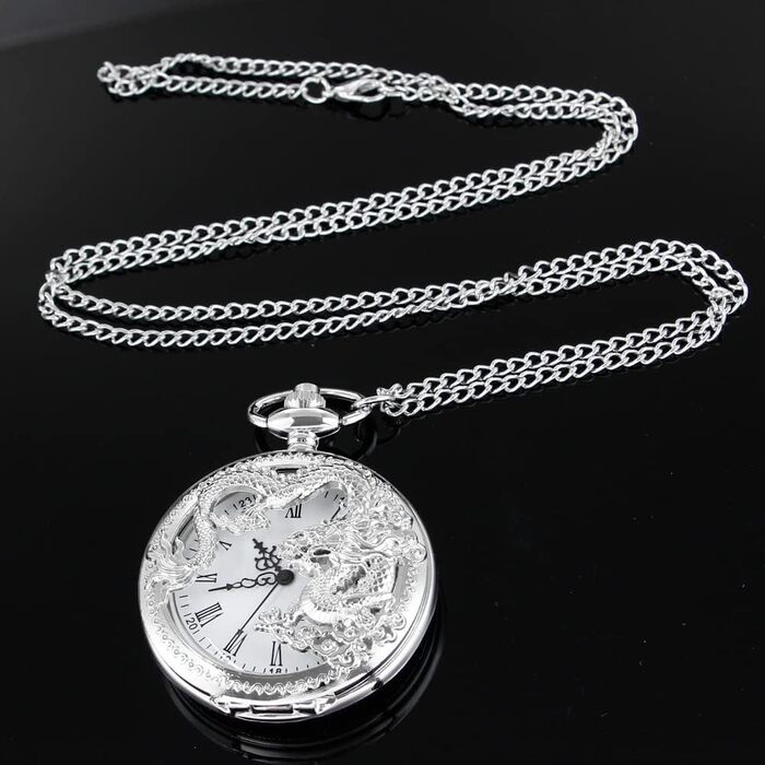Кварцовий кишеньковий годинник Tiong Vintage з вигравіюванням восьминога та дракона, сріблястий колір — ідеальний подарунок на день батька або день народження