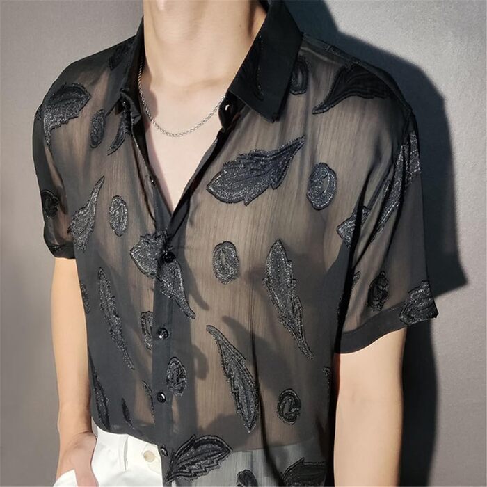 Прозора сорочка з коротким рукавом для чоловіків Yeuyyben, клубна сорочка, розмір EU S-M (65-72KG)