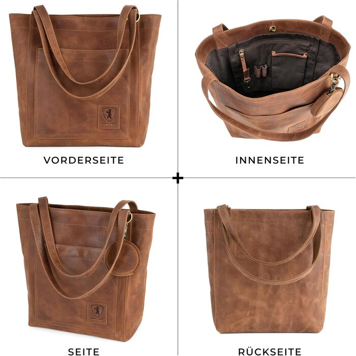Жіноча шкіряна сумка-шопер Berliner Bags Vintage Seville, сумка з ручками в кольорі Camel