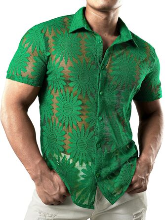 Чоловіча сорочка JOGA з мереживом, короткий рукав, літня, зелена (XL)