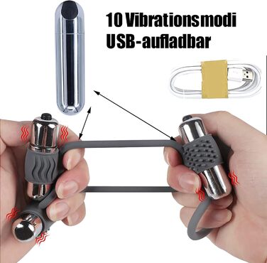 Вібраційний кільце для пеніса з силікону, подвійний кільце для яєчок, 2 міні-вібратори, кільце для статевого члена, вібратор для чоловіків, стимулятор, секс-іграшка для пар