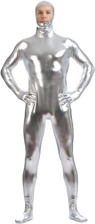 Чоловічий латексний комбінезон Lackleder з довгим рукавом, срібного кольору, розмір S
