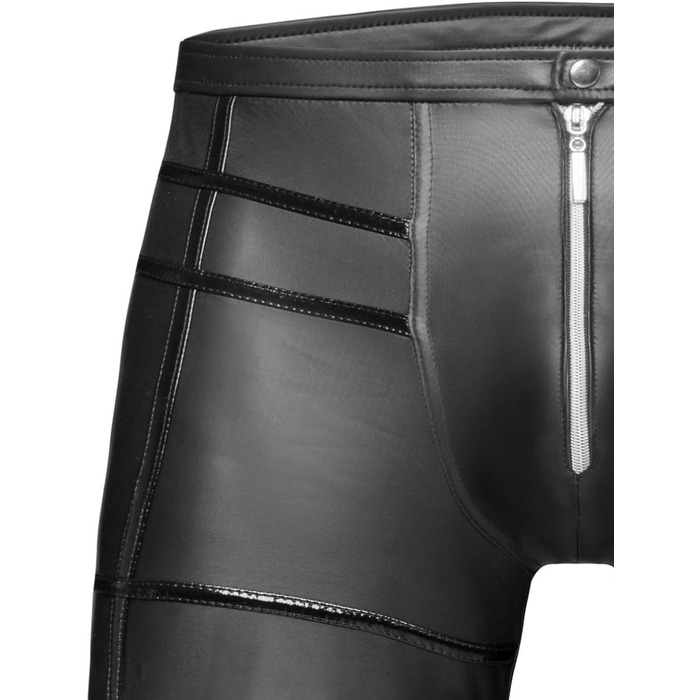 Чорні шкіряні лосини для чоловіків Noir Handmade Collection, довгі, еластичні, з лакового матеріалу, модель з смужками, довгі шорти-сліпи