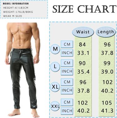 Чоловічі штани з екошкіри QiaTi - стильні прямі штани з еластичною тканини для мотоциклів та нічного клубу, чорного кольору, розмір L