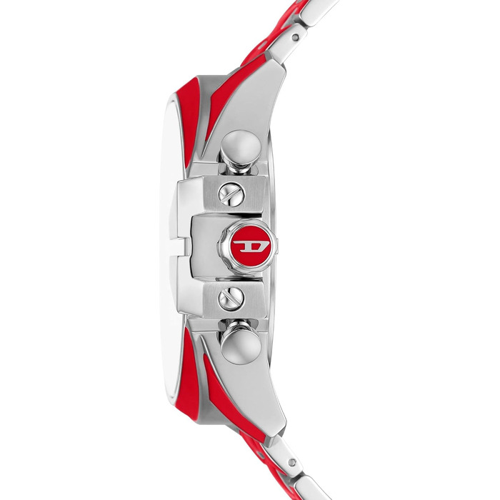 Чоловічий годинник Diesel Mega Chief Chronograph з ремінцем зі сталі (червоно-білий)