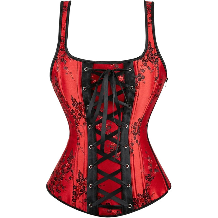 Корсет для жінок YLCYDLYU з жакардового полотна, повномірний, з бретелями, стимпанк, з шнурівкою, з кісточками, 6747-Білий (C23621-Червоний, 3XL)