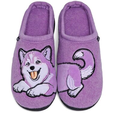 Зимові домашні капці унісекс з вишивкою тварин (коти та собаки), теплі плюшеві фетрові тапочки для чоловіків та жінок, лілові, розмір 40/41 EU