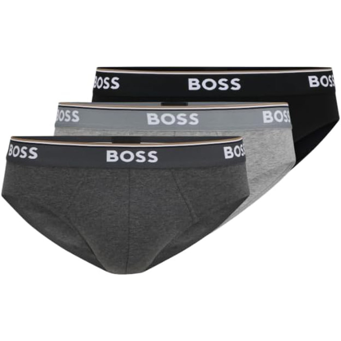 Труси чоловічі BOSS 3P Power з бавовни з логотипами на поясі, сірі/антрацитові/чорні (XXL)
