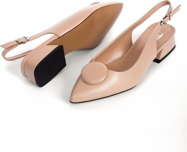Жіночі туфлі-човники Slingbacks на стійких підборах 4 см, штучна замша, бежеві, розмір 42 EU (вузька нога), модель ML682-0716