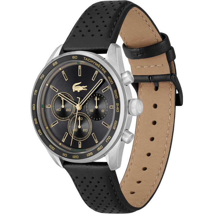 Чоловічий годинник Lacoste Chronograph Quartz колекції Boston зі шкіряним ремінцем (Black, Leather)