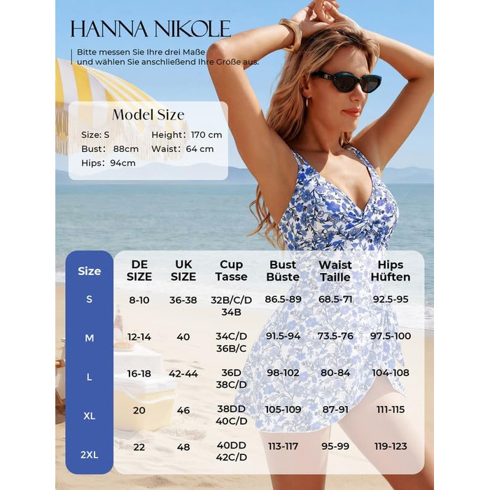 Купальник жіночий Hanna Nikoe з ефектом схуднення живота, Push-Up, блакитно-білий з квітковим принтом, розмір L