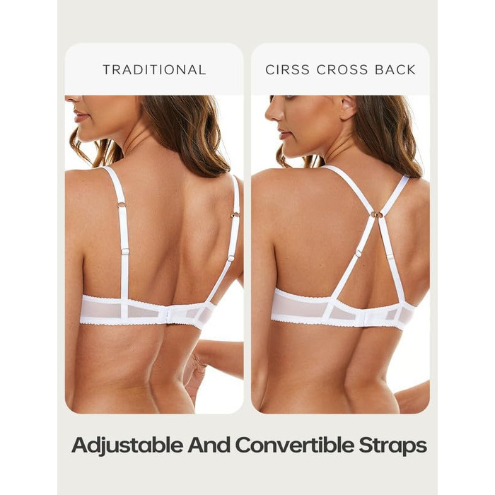 Жіночий мереживний бюстгальтер Wingslove з прозорою сіткою та силіконовими вкладами, білий 85B