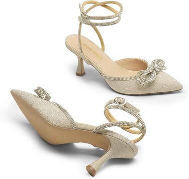 Жіночі туфлі з низьким каблуком Kitten Heels DREAM PAIRS з декором у вигляді банта зі стразами, золотисті, розмір 40 EU