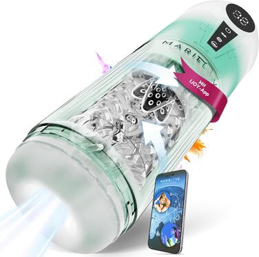 Електричний мастурбатор для чоловіків з вібрацією, насосом та телескопічною функцією, водонепроникний, перезаряджається, з керуванням через додаток