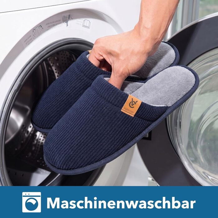 Чоловічі домашні капці VeraCosy з вельвету та ефектом пам'яті Memory Foam, дихаючі та м'які, темно-сині (розмір 42/43 EU)
