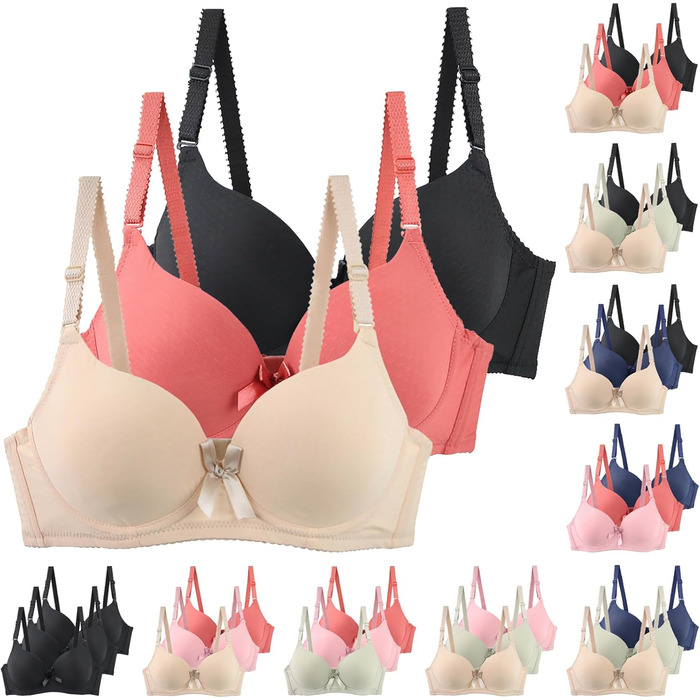 3 шт. бюстгальтери для жінок XCXC з кісточками, великі розміри, Push-Up, легкі, ідеальна посадка, класичний дизайн, регульовані бретелі, анти-провисання, комплект на кожен день та для відпочинку (Бежевий+Червоний+Чорний), розмір 80B