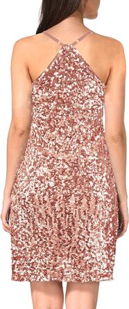 Сукня жіноча класична фігурна з паєтками, регульовані бретелі, U-подібний виріз та рукава-майка XXL, рожеве золото