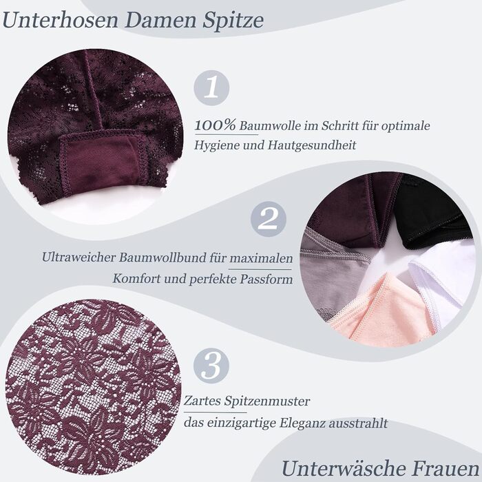 5 пар жіночої білизни: сексуальні панчіхи, трусики з мереживом, боксерки з бавовни, великі розміри S-3XL, чорний/бежевий/пудровий/фіолетовий/білий
