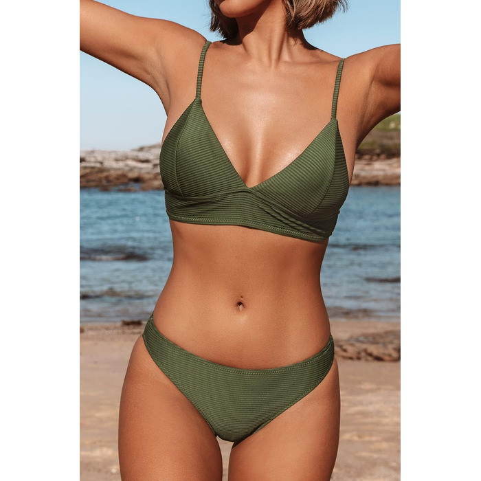 Бікіні CUPSHE Crossover Bustier з високою талією, оливково-зелений, елегантний роздільний купальник