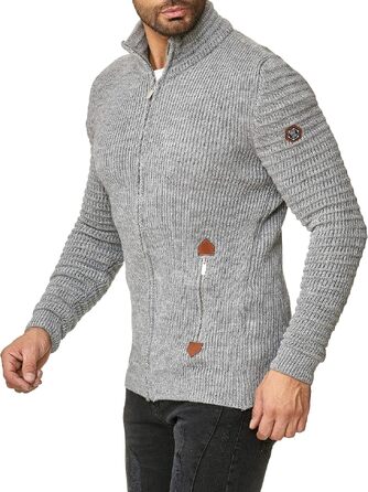 Чоловічий в’язаний кардиган Redbridge зі стійким коміром Basic Luxury, сірий, розмір XL