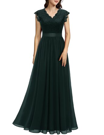 Елегантна вечірня сукня Dressystar довга, мереживна, шифонова, для весілля та балу, з рукавами-крильцями, зелена, розмір L