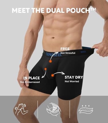 Боксерки чоловічі Separatec 7 шт. з подвійним мішечком, бамбукові, дихаючі, м'які (S, кольори: сіро-блакитний/темно-синій/оливковий/чорний/темно-сірий/темно-фіолетовий/сіро-ліловий)