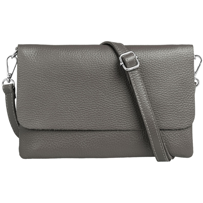 Жіноча шкіряна сумка-клатч Caspar Elegante Classic Line (модель №835), сумка через плече для вечора з регульованим ременем, темно-сіра, Made in Italy