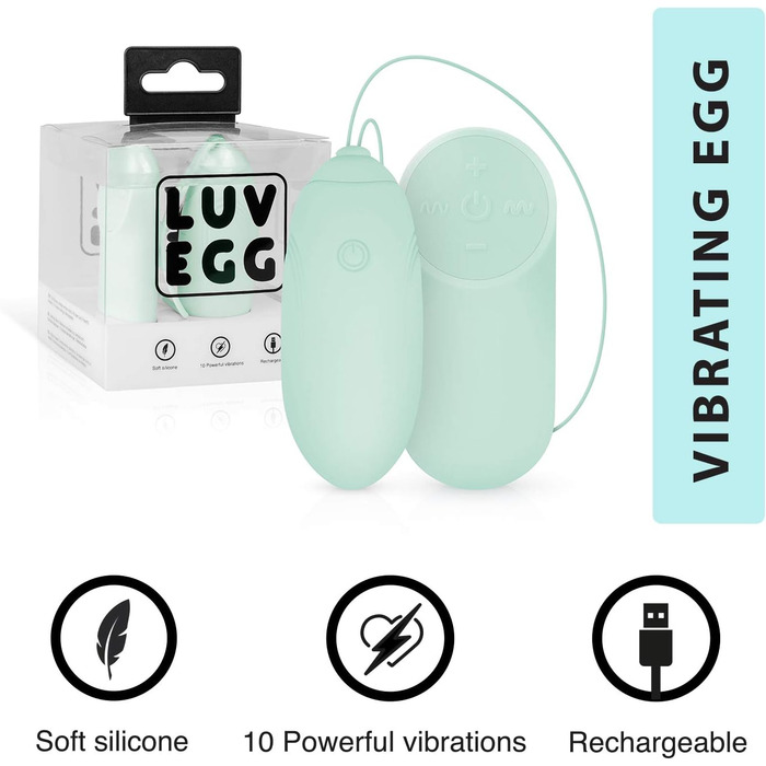 Вібраційний масажер LUV EGG з пультом дистанційного керування - для пар та новачків. 10 режимів, водонепроникний, перезаряджається, зелено-блакитний