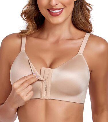 Леморосі: Безшовний бюстгальтер без кісточок, мультивей, на спину, з передньою застібкою, великі розміри, сильний утримання, повна чашка, комфортний, класичний бралетт для повсякденного носіння, 95E, бежевий