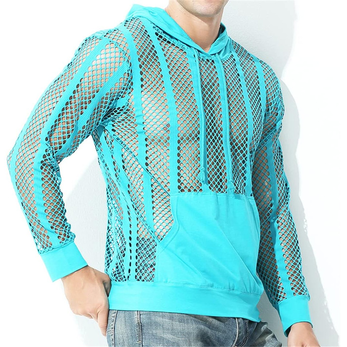 Чоловіча сітчаста сорочка з довгим рукавом, прозора, для вечірок та клубів