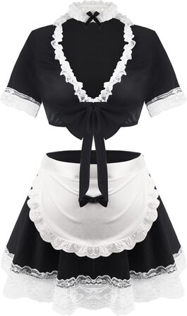 Костюм горничної для жінок: сукня з мереживним фартухом, косплей, чорний, розмір XXL-3XL