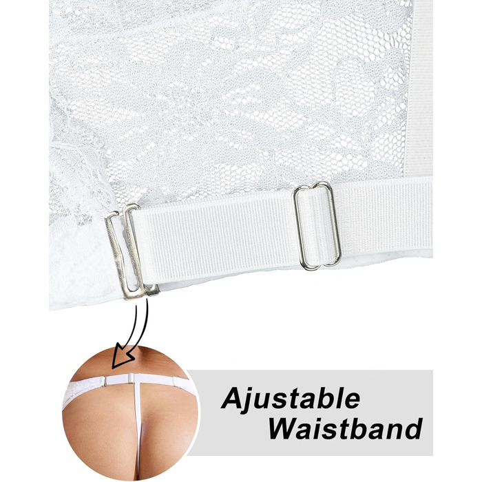Комплект спідньої білизни Comeondear з ремінцями: 4 кліпси, великі розміри XL-XXL. Прозорий мереживний стрінг, широкі лямки, стріп-гуртel.