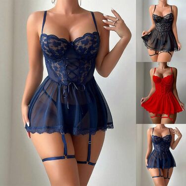 Сексуальна спідня білизна для жінок: боді, babydoll, нічна сорочка з мереживом. Червоний колір, ідеально для святкування Різдва, Нового року, Дня святого Валентина