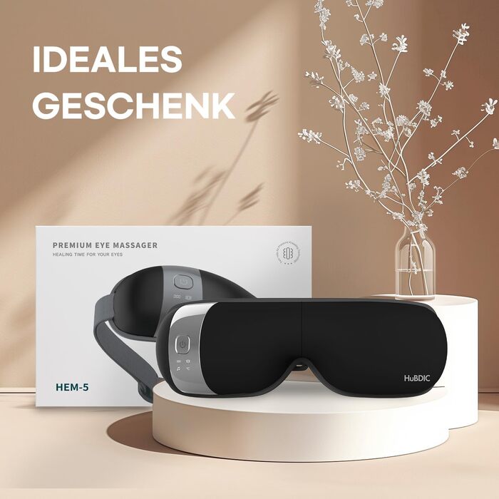 Масажер для очей HubiCare з функціями підігріву та охолодження, 3D-повітряним компресійним масажем, вібрацією та Bluetooth, чорний