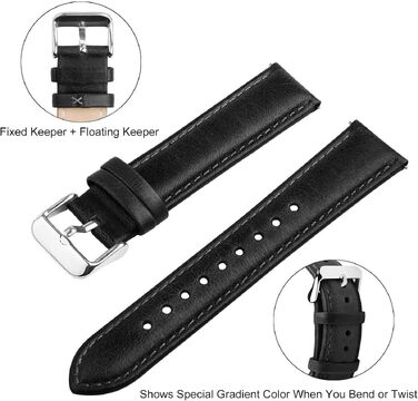 Шкіряний ремінець Fullmosa 22 мм для Samsung Galaxy Watch 46 мм, Galaxy Watch 3 45 мм, Gear S3 Frontier/Classic, чорний колір, срібляста застібка