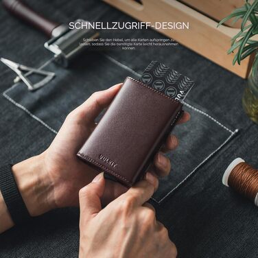 Шкіряний чоловічий картхолдер VULKIT з Pop-up механізмом, RFID-захистом, відділенням для купюр та вікном для ID-картки, колір Espresso