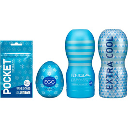TENGA Cool Series Bundle: Яйце Сніжинка + Cool Cup + Додатковий Cool Cup + Pocket Cold Spark (Масажер для чоловіків)