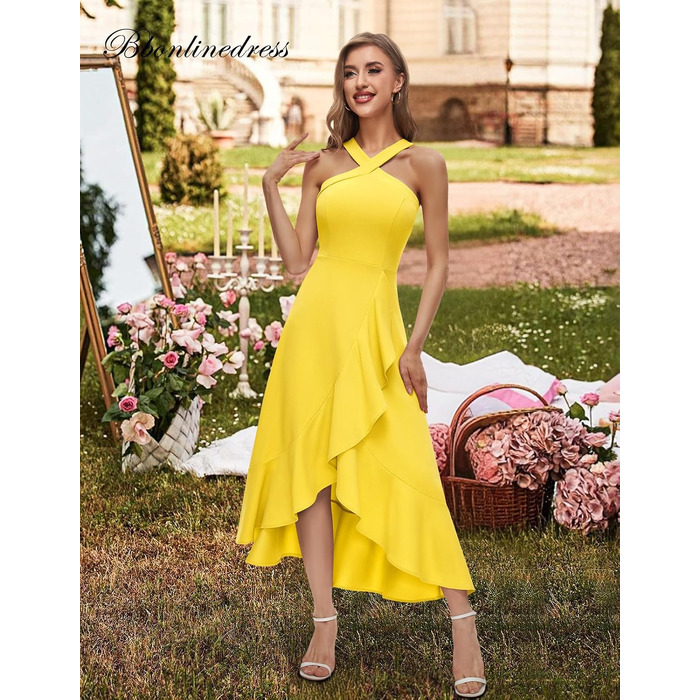 Вечірня сукня Bbonlinedress maxi з відкритою спиною та вирізом halter для жінок, елегантна коктейльна сукня для весілля та свят, жовта, розмір M
