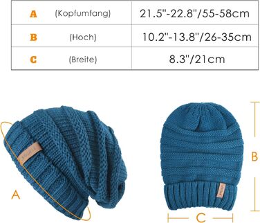 Жіноча в'язана шапка-біні FURTALK Slouch Beanie у стилі street style, м'яка зимова шапка грубой в'язки (один розмір, синя)