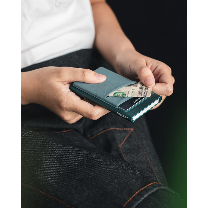 Чоловічий RFID/NFC картхолдер-гаманець VULKIT зі слотом для купюр, мінімалістичний портмоне для 5-7 карток (Смарагдово-зелений)