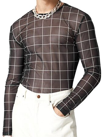 Чоловіча сітчаста футболка AIEOE з блискітками, прозора сорочка-сітка, футболка з коротким/довгим рукавом для клубів, літня сітчаста кофта, розмір M