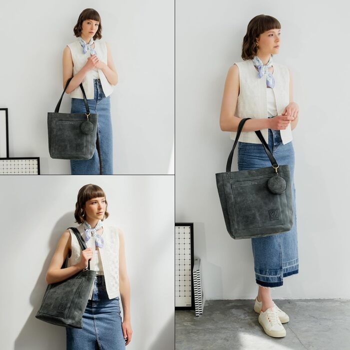 Жіноча шкіряна сумка-шопер Berliner Bags Vintage Seville, класична сумка з ручками (Темно-сіра)