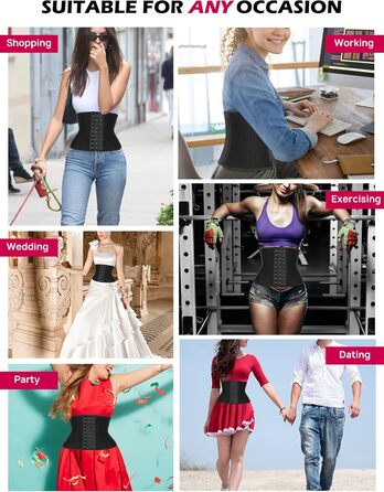 Корсет для фігури жіночий, чорний, з 9 сталевих кісток, для корекції талії