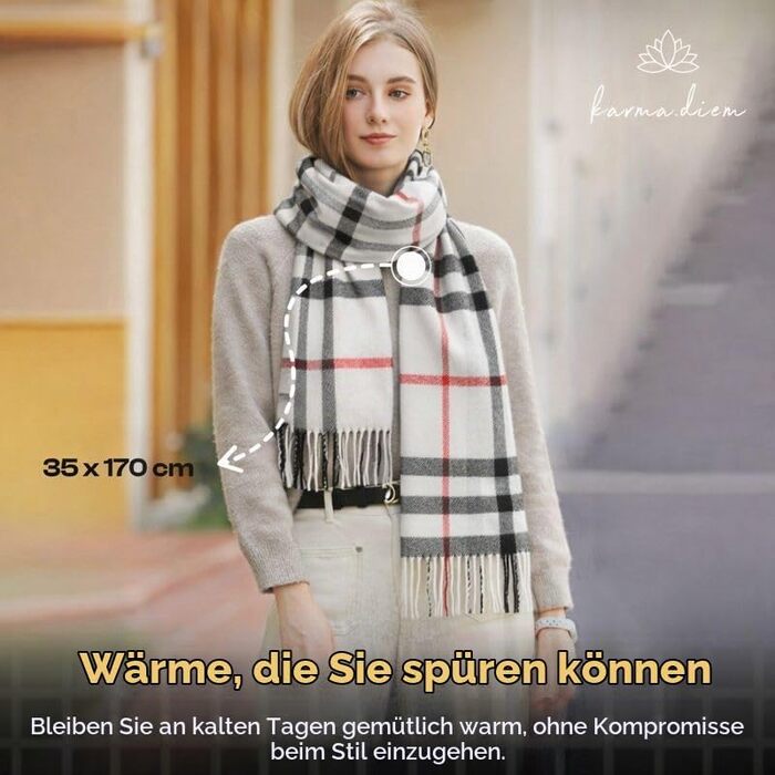 Унісекс шарф у клітинку KARMA.DIEM London Style, м'який зимовий шарф для жінок та чоловіків, білий, 35x170 см