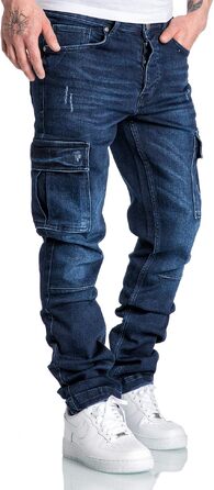 Чоловічі джинси-карго Amaci&Sons Regular Slim Denim з ефектом Destroyed, темно-сині, р. 32W/32L