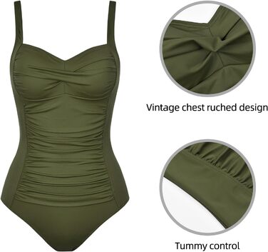 Світшот для плавання жіночий, корегуючий, суцільний, квадратний виріз, пуш-ап, купальник вінтажний, з рюшами, для схуднення, великі розміри, монокіні (46, о-зелений)