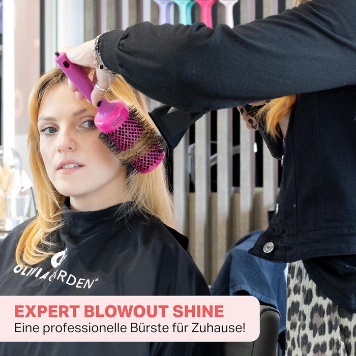 Керамічна кругла щітка для волосся Olivia Garden Expert Blowout Shine, антистатична, для блиску та гладкості, рожева, 55 мм (L)