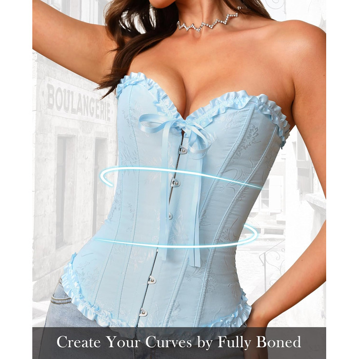 Корсет для жінок - бюстєль-корсет, топ - для великої груди, шнурівка, талія, спідня білизна - квітковий принт, блакитний колір, розмір S