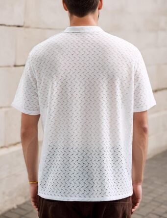 Чоловіча сорочка поло з мереживом AIEOE, колір бежевий, літо, сонцезахисна, вільного крою, розмір S-XXL